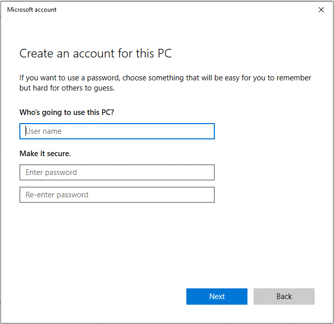 haga clic en Agregar un usuario sin una cuenta de Microsoft