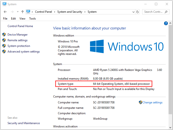 comprobar la versión de bits de Windows