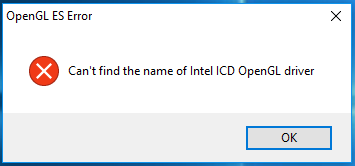 no puedo encontrar el nombre del controlador Intel ICD OpenGL