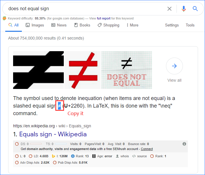 copiar el signo no es igual de google