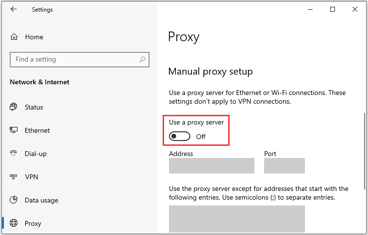 deshabilitar Usar un servidor proxy