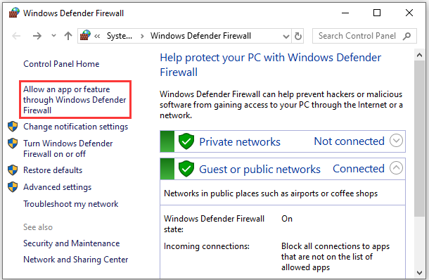 Firewall de Windows Defender