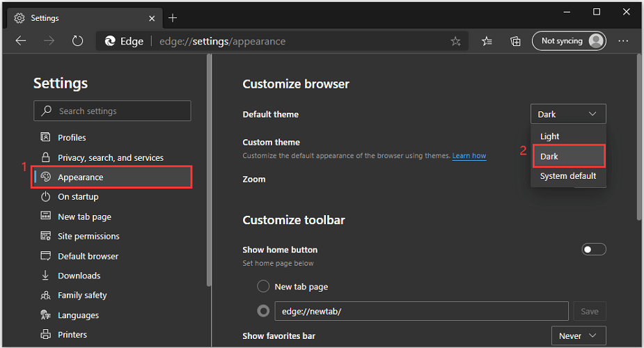 activar el modo oscuro de Microsoft Edge