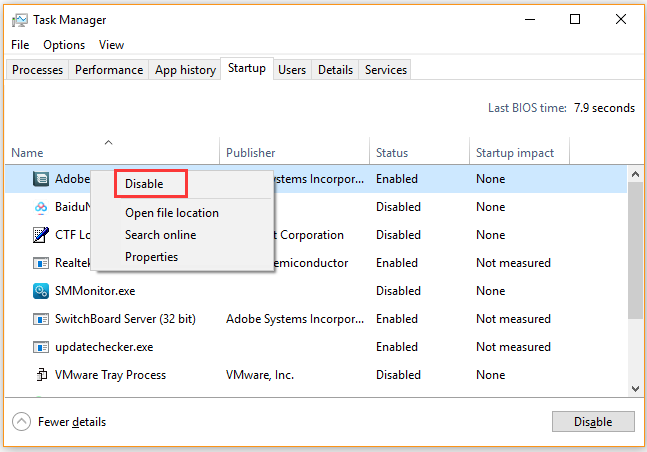 deshabilitar la utilidad Adobe GC Invoker desde el Administrador de tareas