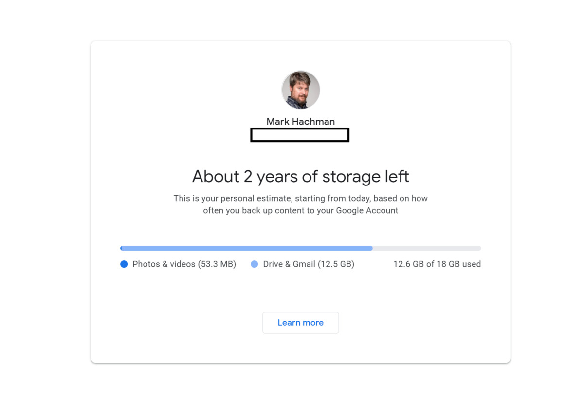 estimación de almacenamiento de fotos de google