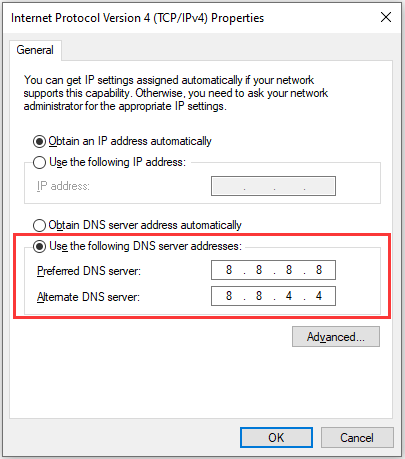 cambiar la dirección del servidor DNS