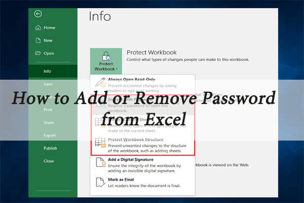 agregar o eliminar la contraseña del mosaico de Excel