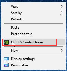 seleccione Panel de control de NVidia