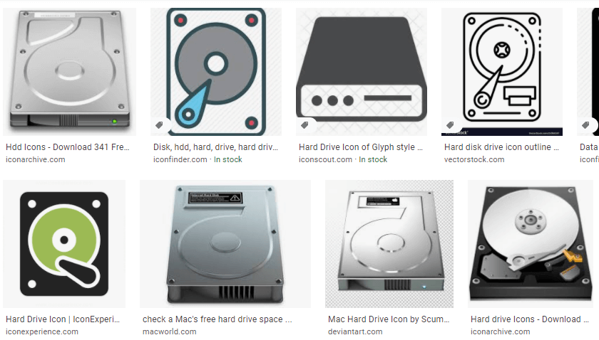 Diferentes tipos de iconos de disco duro