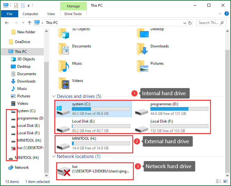 Iconos de disco duro en el Explorador de Windows