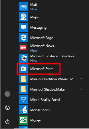 haga clic en Microsoft Store