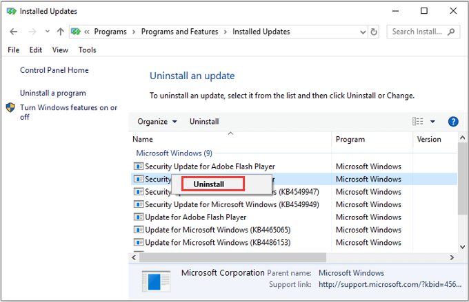 desinstalar actualizaciones de Windows