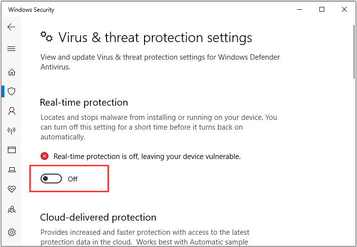 deshabilitar el antivirus de Windows Defender