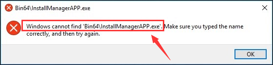 Windows no puede encontrar Bin64  InstallManagerAPP.exe